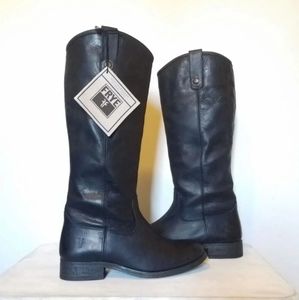 Frye 6 melissa button tall black leather boots